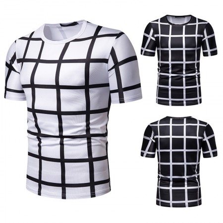 New Summer Men's Plaid Print Short-Sleeved T-Shirt