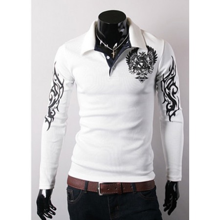 New Men's Long-Sleeved T-Shirt Lapel Big Eagle Printing Casual Men's Clothing