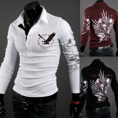 Eagle Tattoo Printing Men's Long-Sleeved Lapel Mens Long-Sleeved T-Shirt